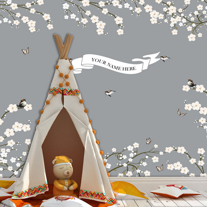 White Flowers With Birds Theme Wallpaper