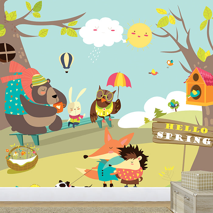 Cute Animals Walking In Spring Forest Wallpaper