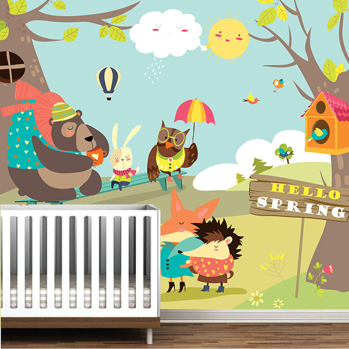 Cute Animals Walking In Spring Forest Wallpaper