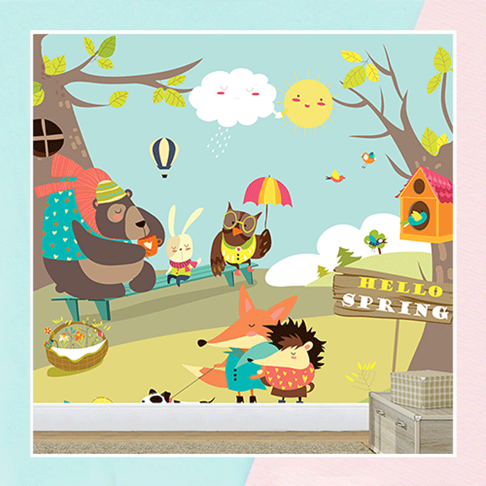 Cute Animals Walking In Spring Forest Wallpaper