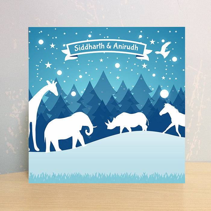 Illuminated Customized Name Canvas | Mountains & Animals